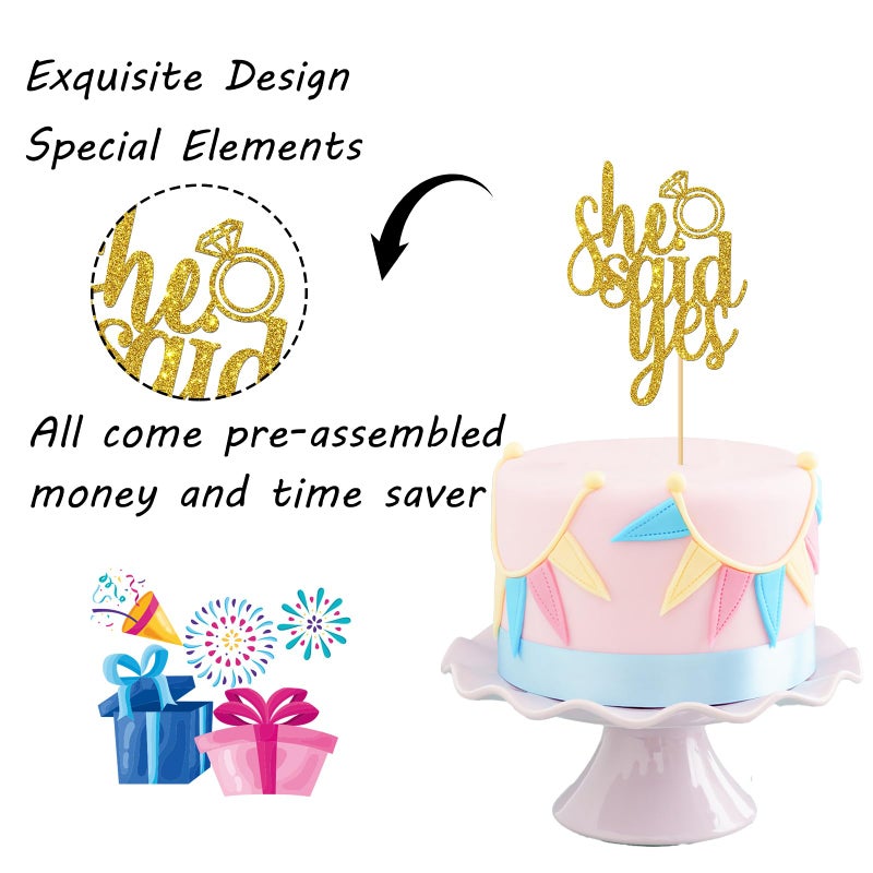 Maicaiffe Gold Glitter She Said Yes Cake Topper - for Engagement/Bridal Shower/Wedding Shower/Proposal/Bachelorette Party Decorations - Image 3